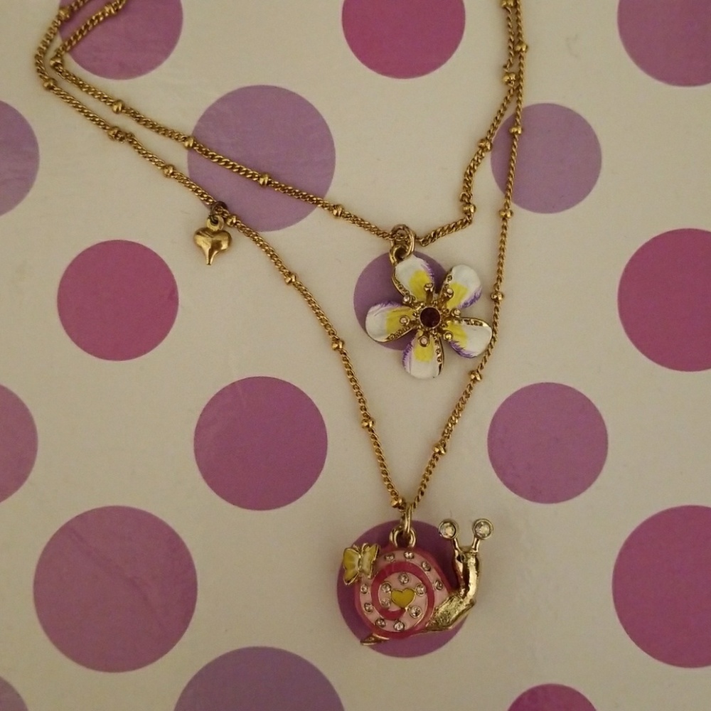 Betsey Johnson Snail Flower Heart Necklace